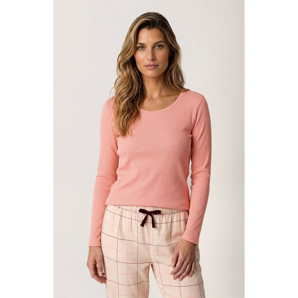 Tee-shirt manches longues en jersey de coton et modal couleur unie Coralie corail, ARTHUR