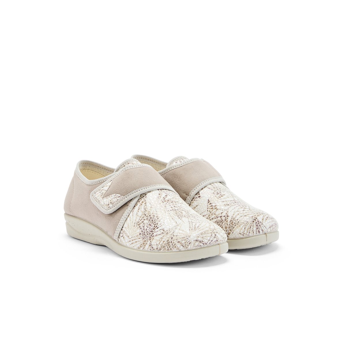 Derbies à scratch tissu extensible beige, PEDICONFORT