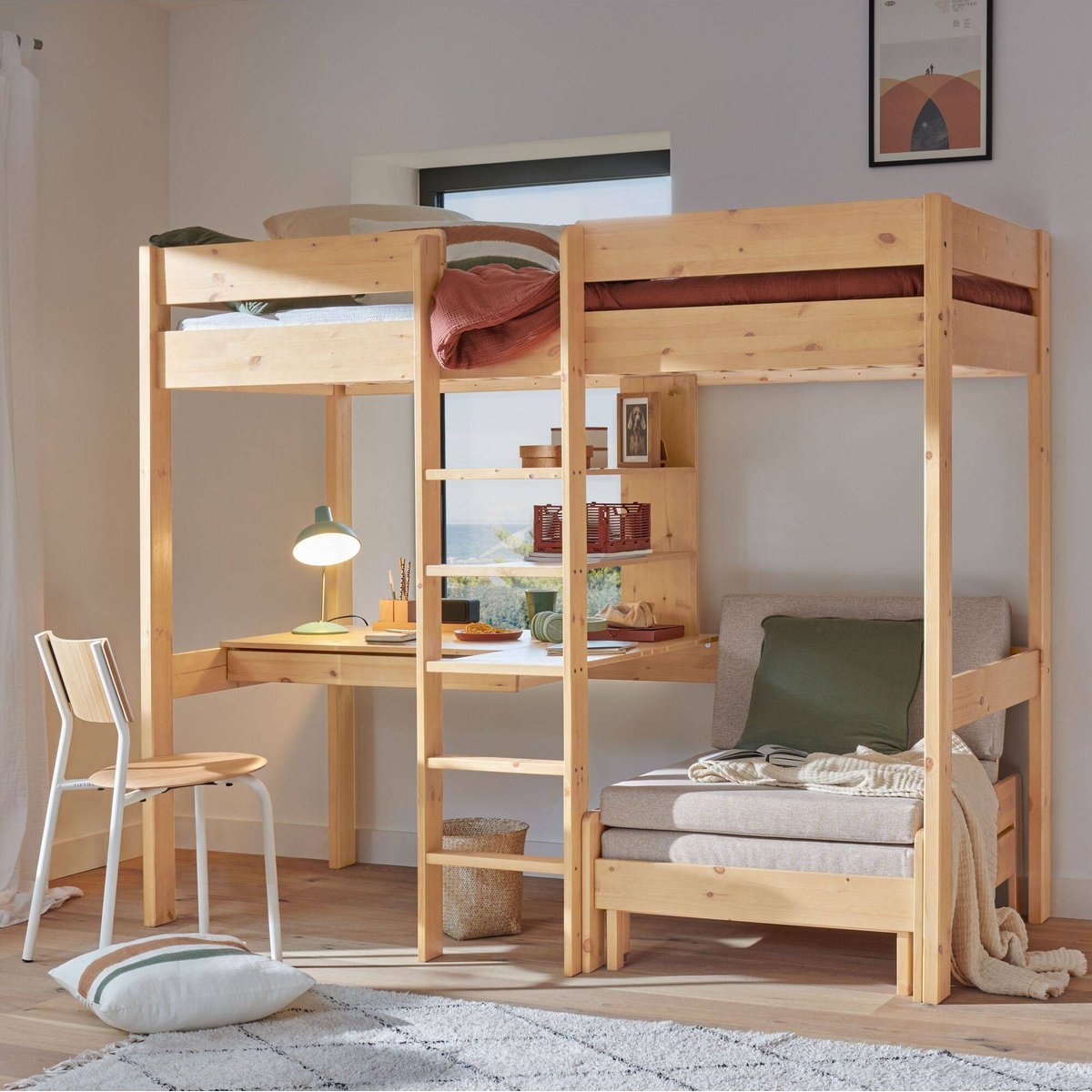 Lit mezzanine + fauteuil extensible - TIM naturel, CAMIF