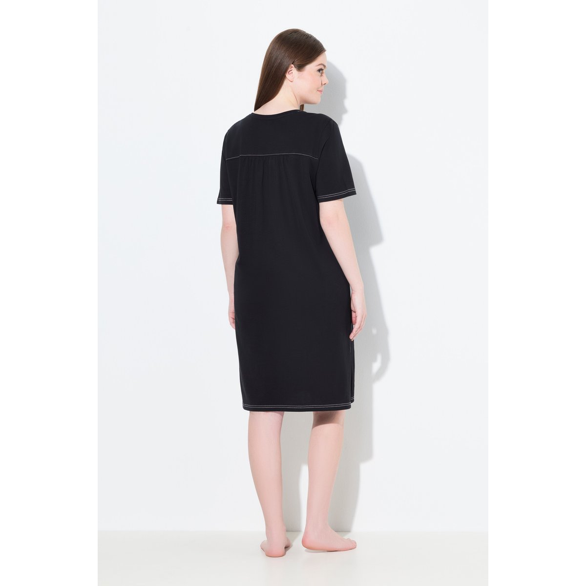 Lot de 2 chemises de nuit, feuilles/uni noir, ULLA POPKEN