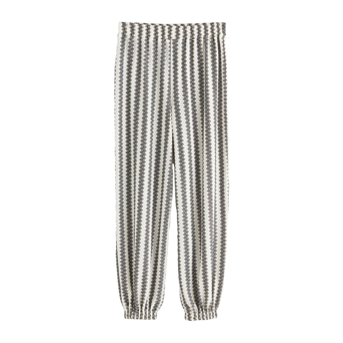 Pantalon barrel aspect maille rayure noir/écru, NEXT