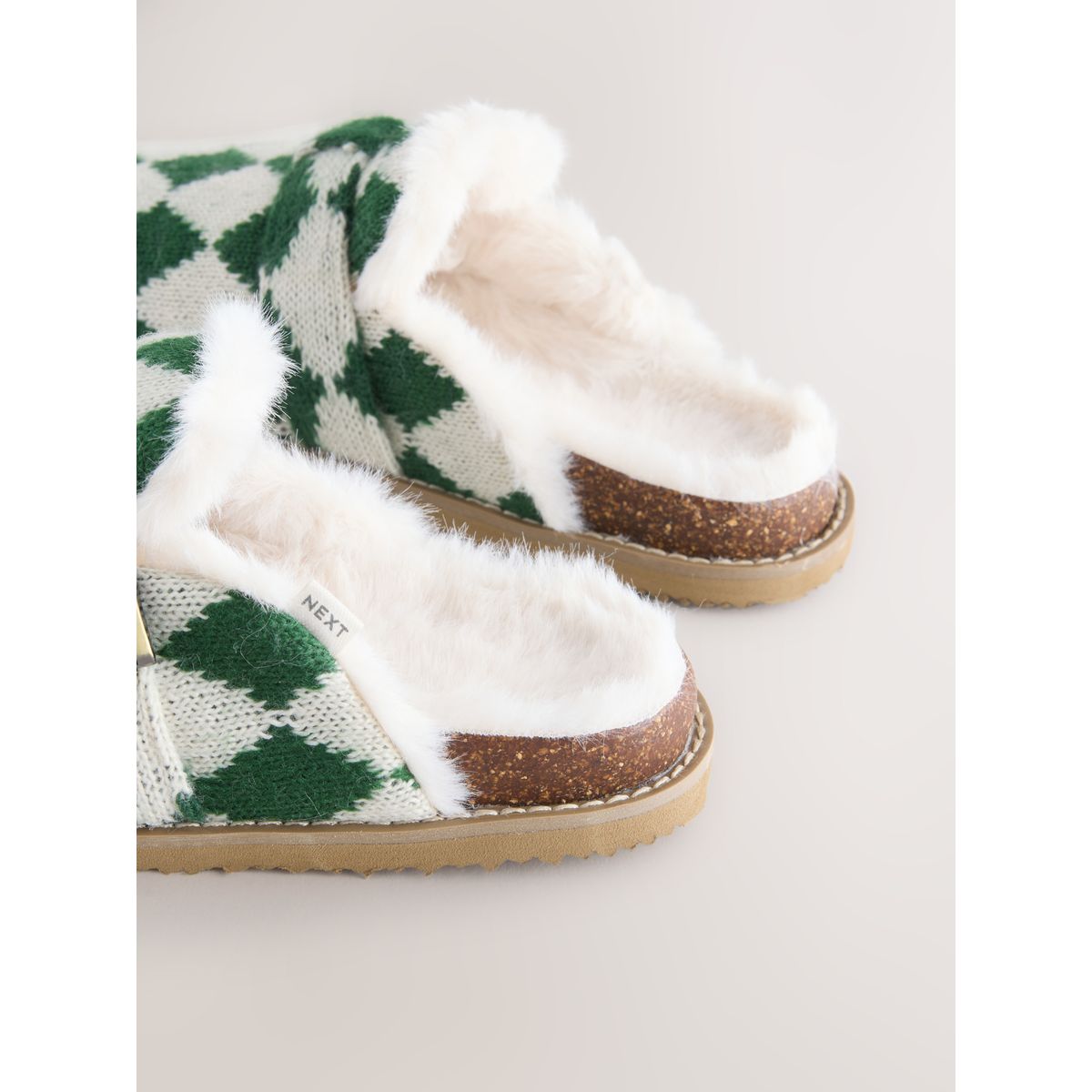 Chaussons à boucle et assise moulée argyle vert, NEXT