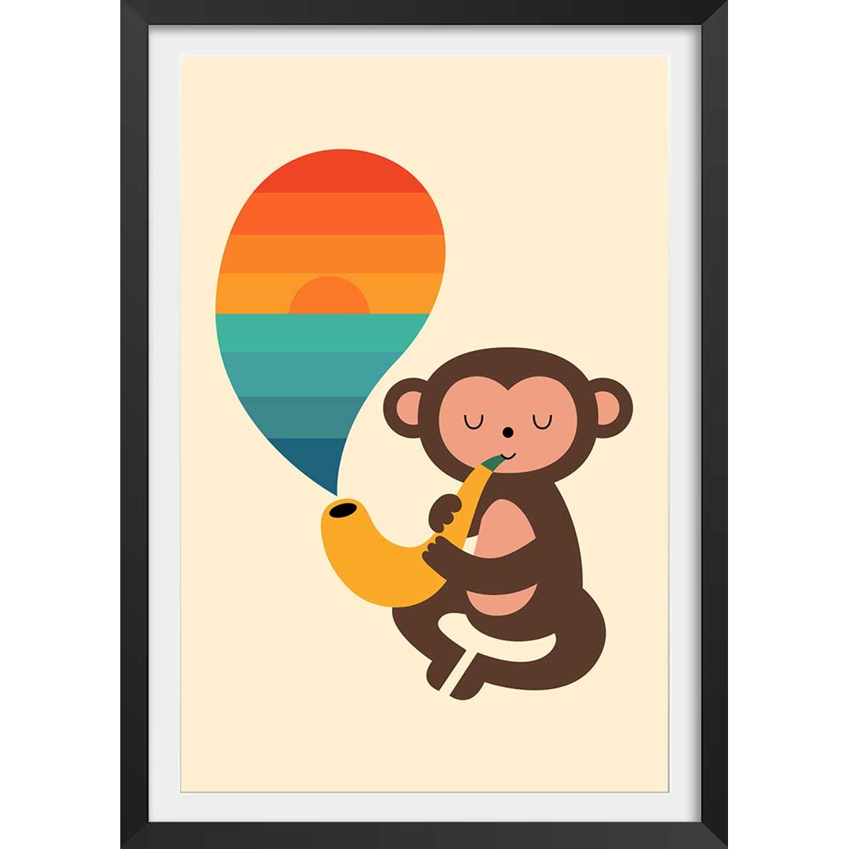 Affiche  monkey banana affiche + cadre en bois - noir, HEXOA