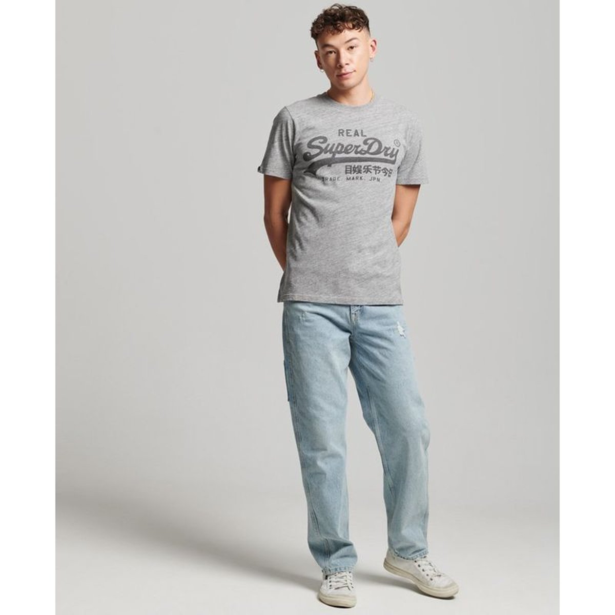 T-shirt à logo Vintage gris athlétique chiné, SUPERDRY
