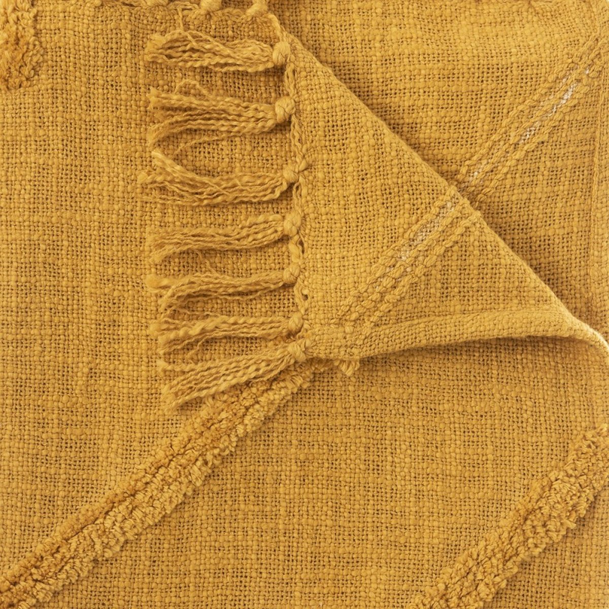 Jeté de lit tufté Inca 130x180 ocre coton ocre, ATMOSPHERA