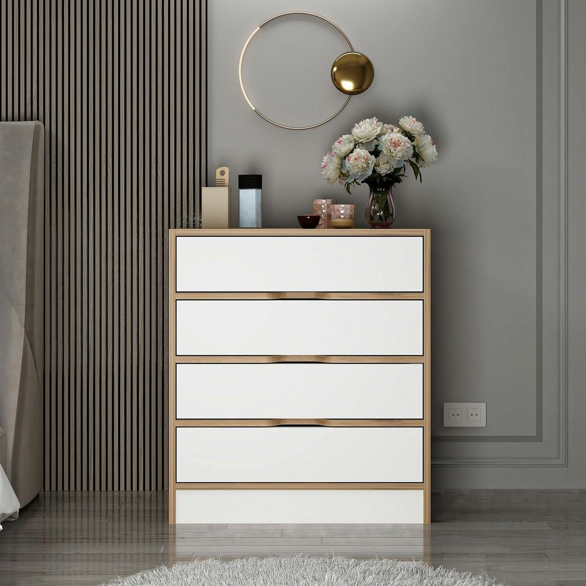 Commode 4 tiroirs BYRON blanc, PIER IMPORT