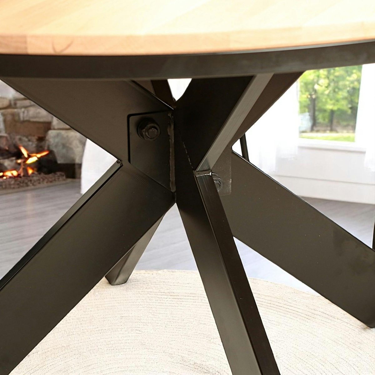 Table ronde extensible en chêne, pied mikado métal PALERME chêne blanc, PIER IMPORT