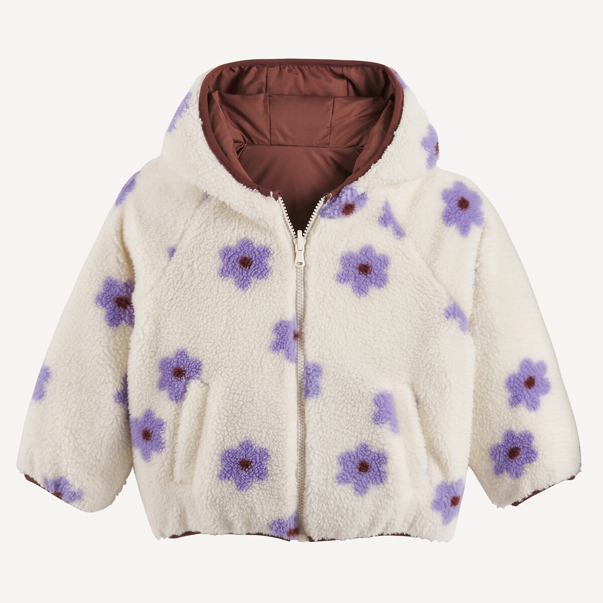 Doudoune chaude à capuche réversible marron/écru, LA REDOUTE COLLECTIONS