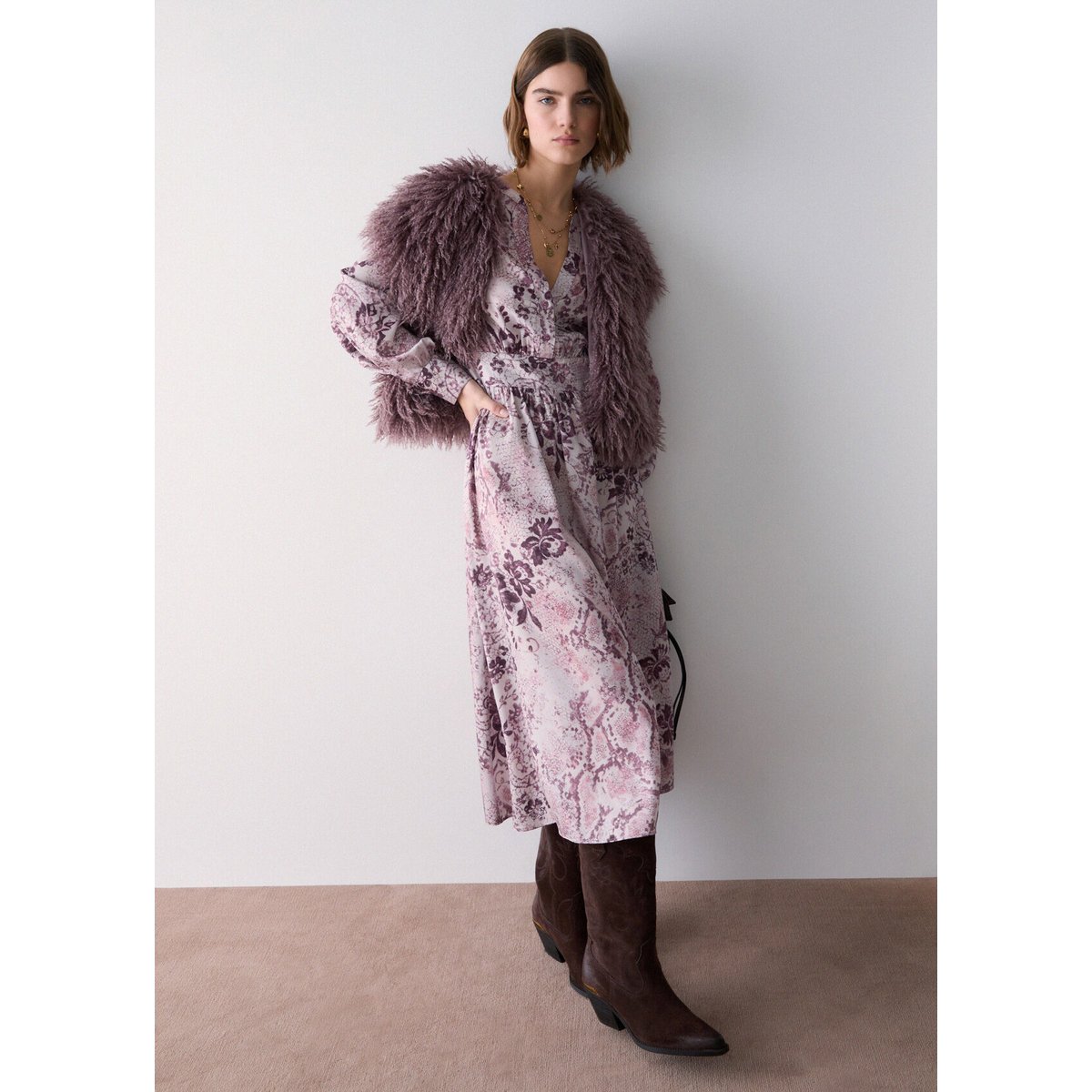 Robe midi en twill imprimé rose, LIU JO