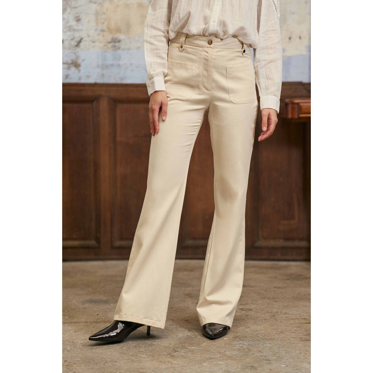 Pantalon flare uni PHINA 13-beige clair, LA PETITE ETOILE