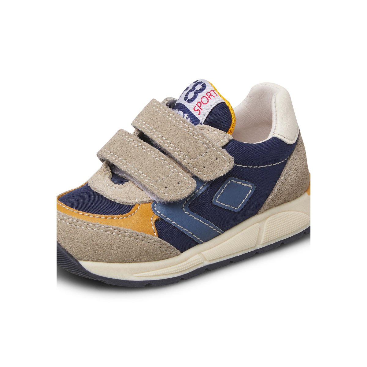 Sneakers en cuir et tissu NORALIS VL. gris tourterelle-marine, FALCOTTO