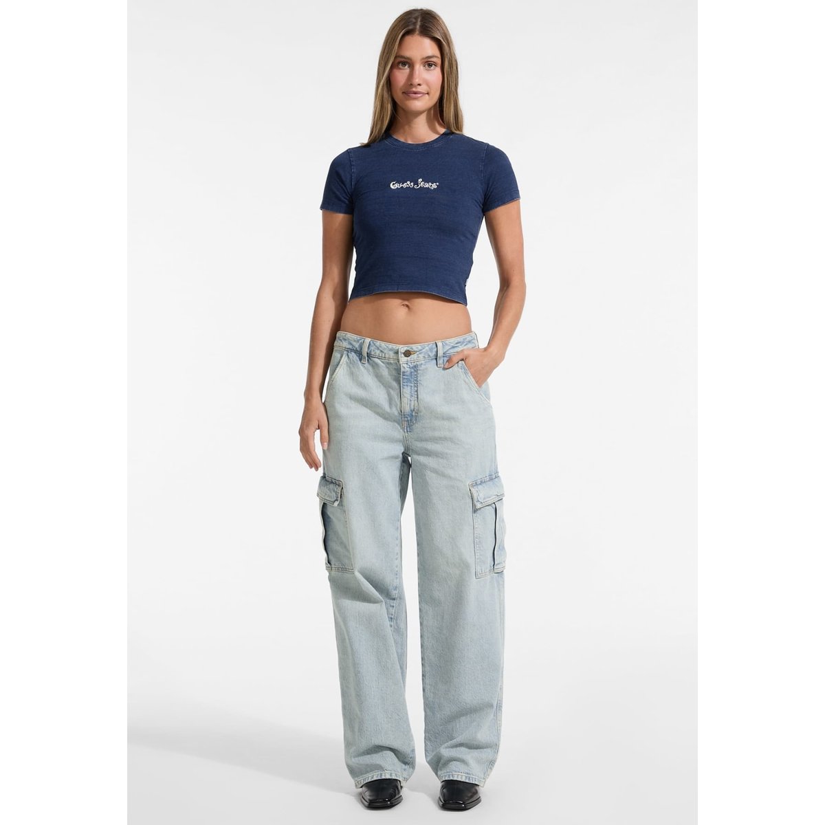 T-Shirt Logo Brodé bleu, GUESS JEANS
