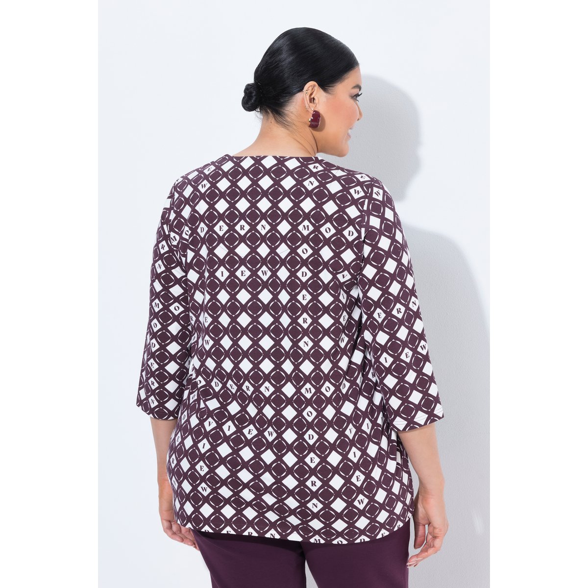 T-shirt imprimé graphique prune foncé, ULLA POPKEN