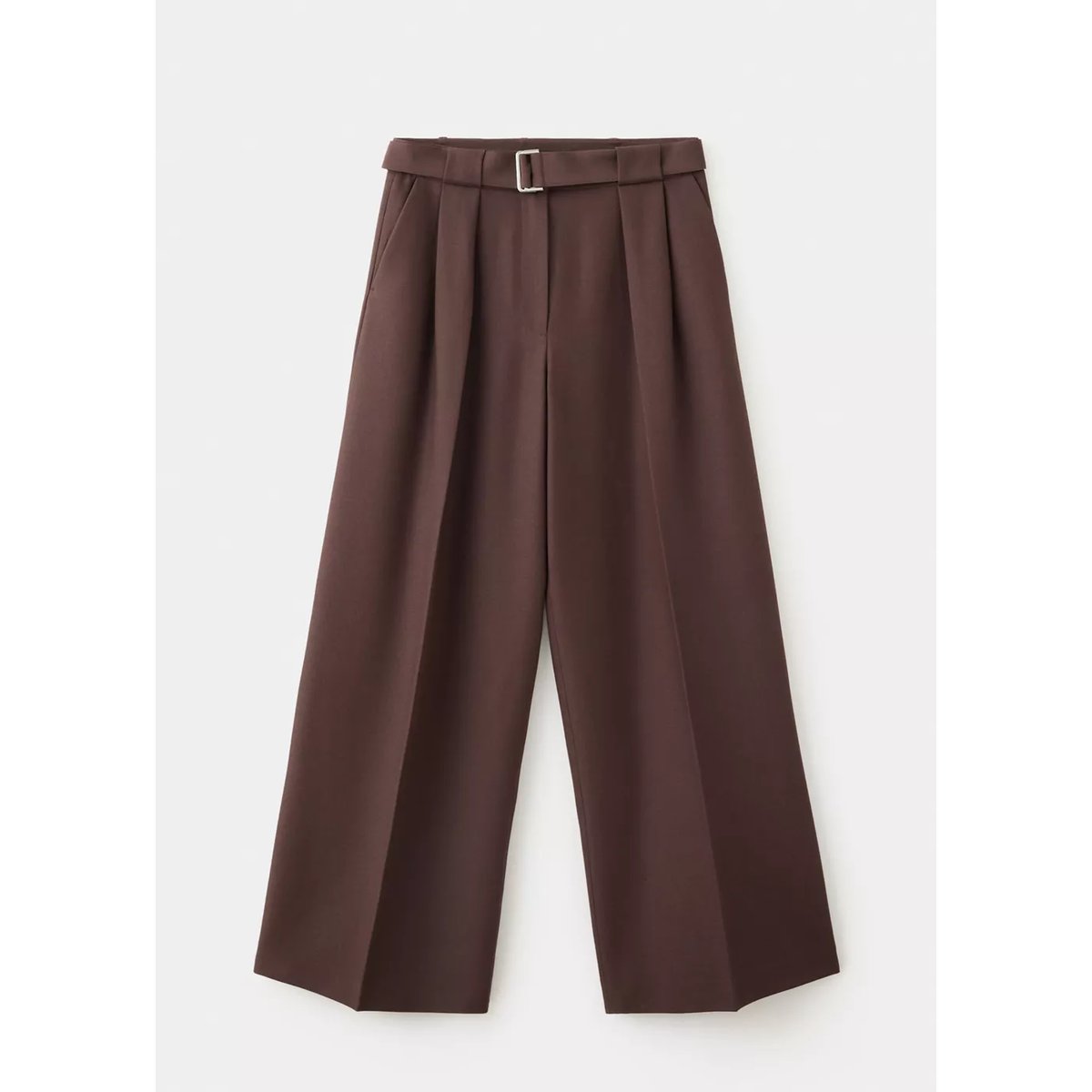 Pantalon wideleg ceinture marron, MANGO
