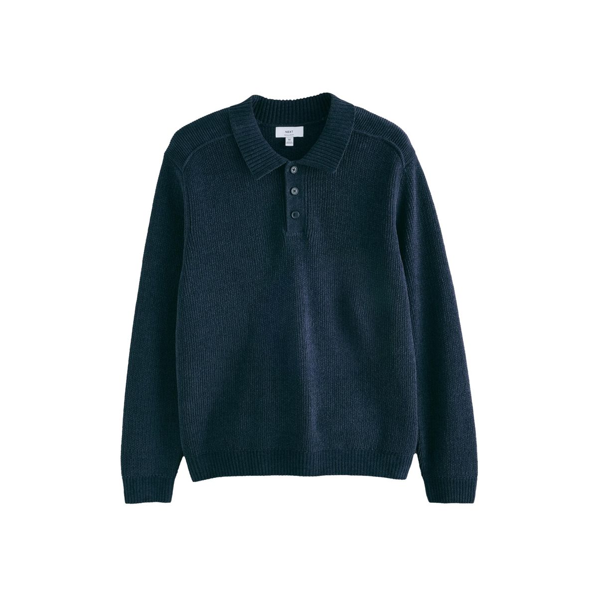 Polo côtelé en maille chenille bleu marine, NEXT
