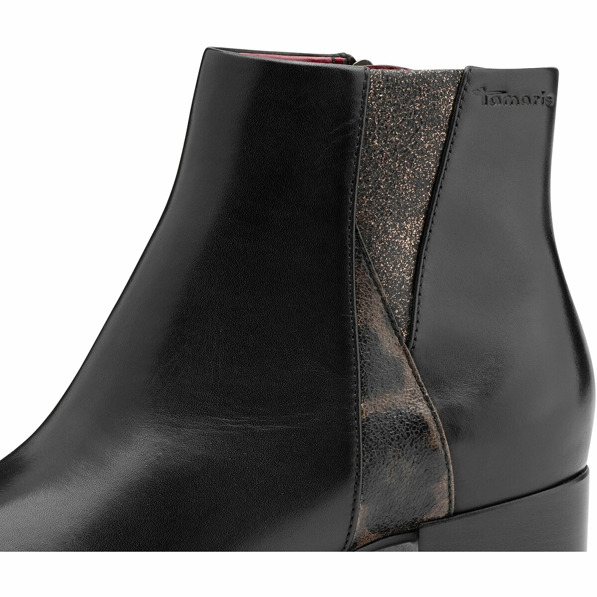 Leather Ankle Boots with Block Heel black, TAMARIS