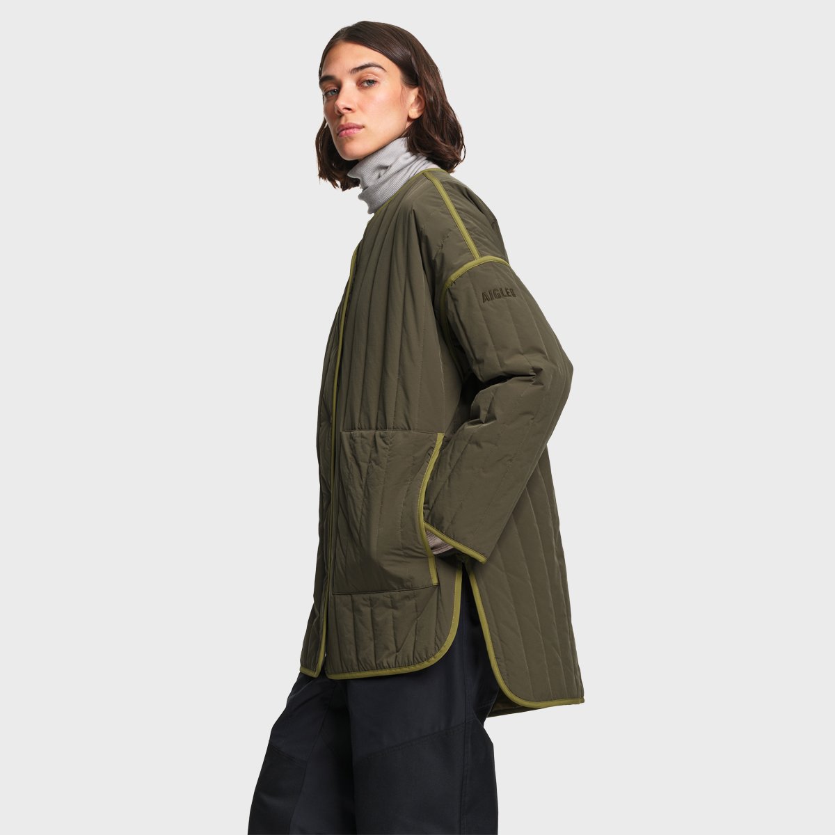 Veste matelassée coupe trapèze déperlante REPREVE vert olive foncé, AIGLE