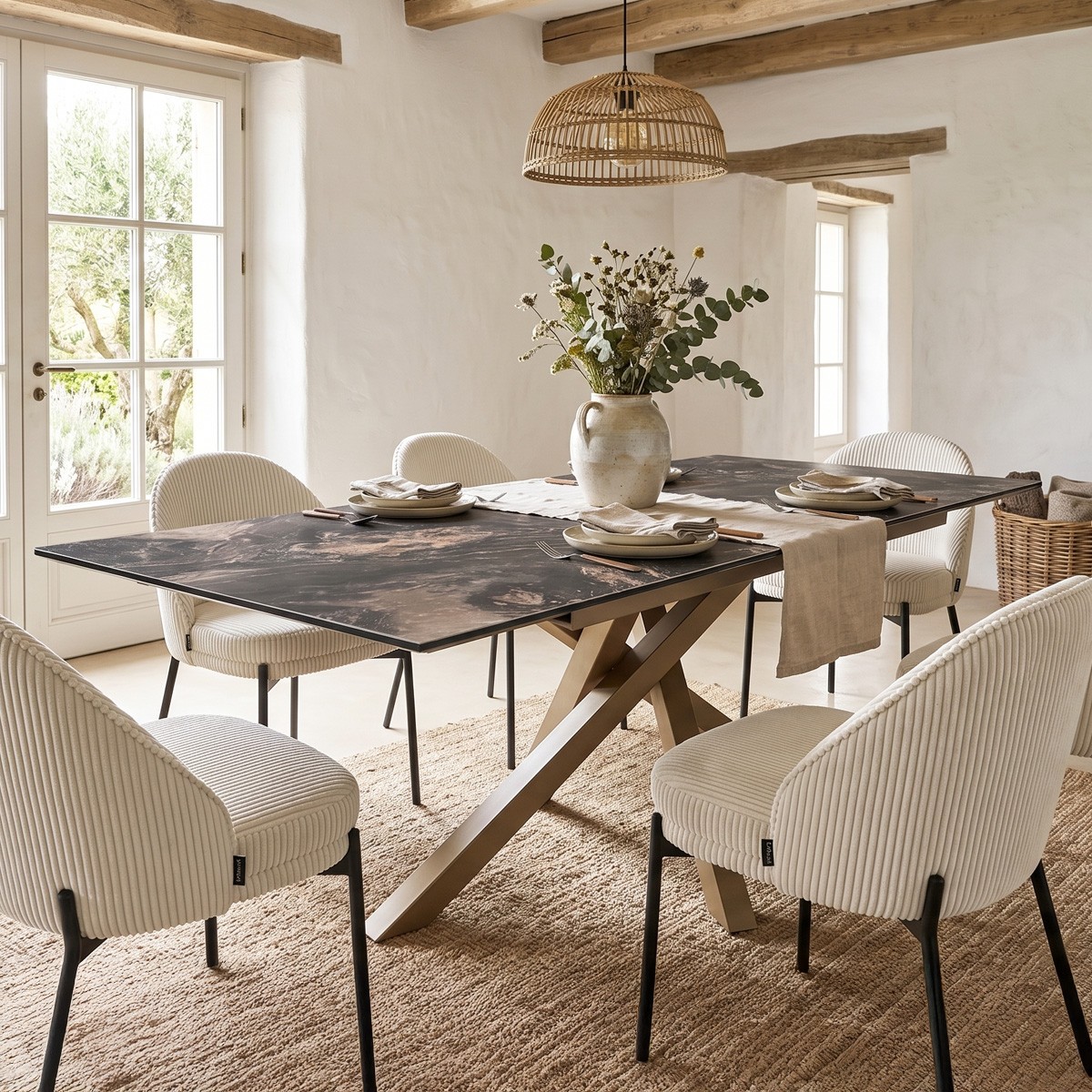Table à manger extensible 8/10 couverts en céramique effet Marbre - MOLINA marbre brun emperador, HOMIFAB