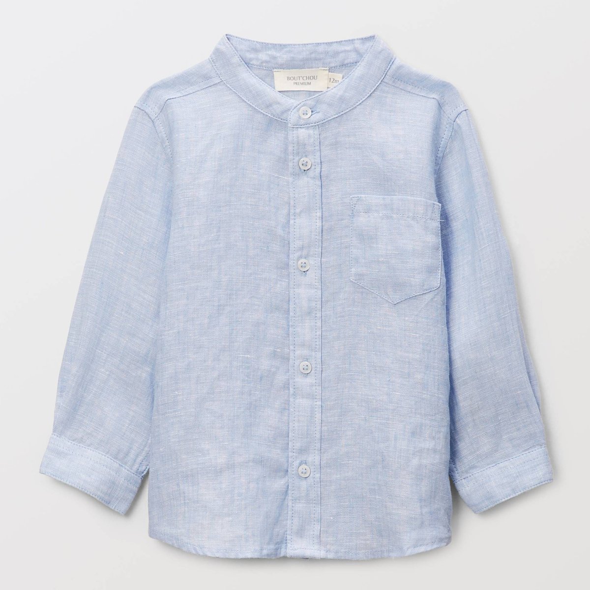 Chemise col tunisien unie en lin celeste, MONOPRIX
