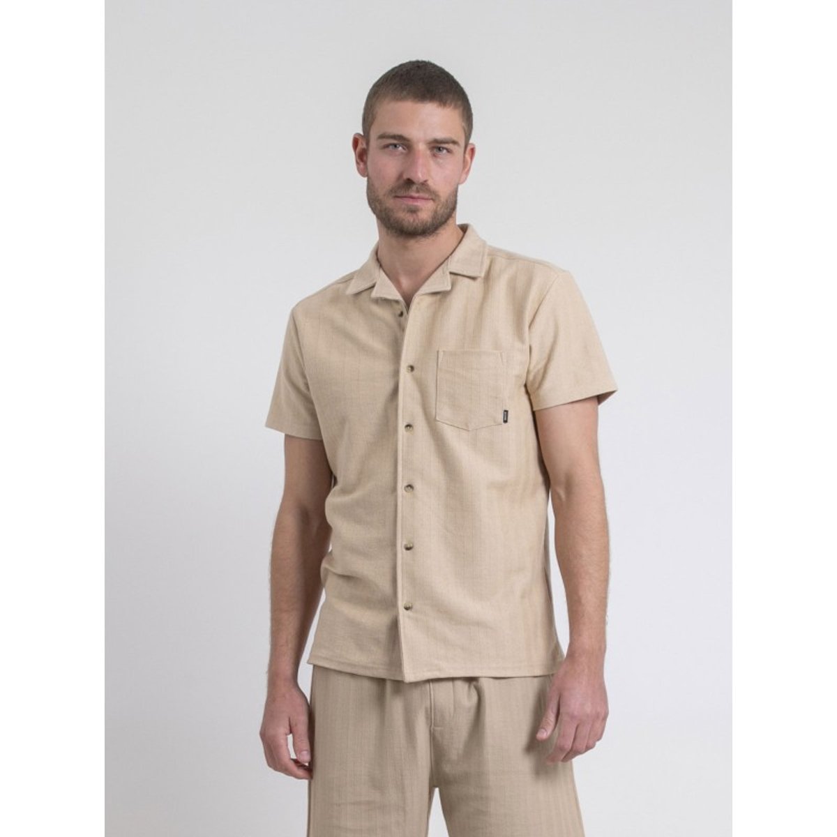 Chemise Manches Courtes Maille Coton Dojoparis beige, RITCHIE