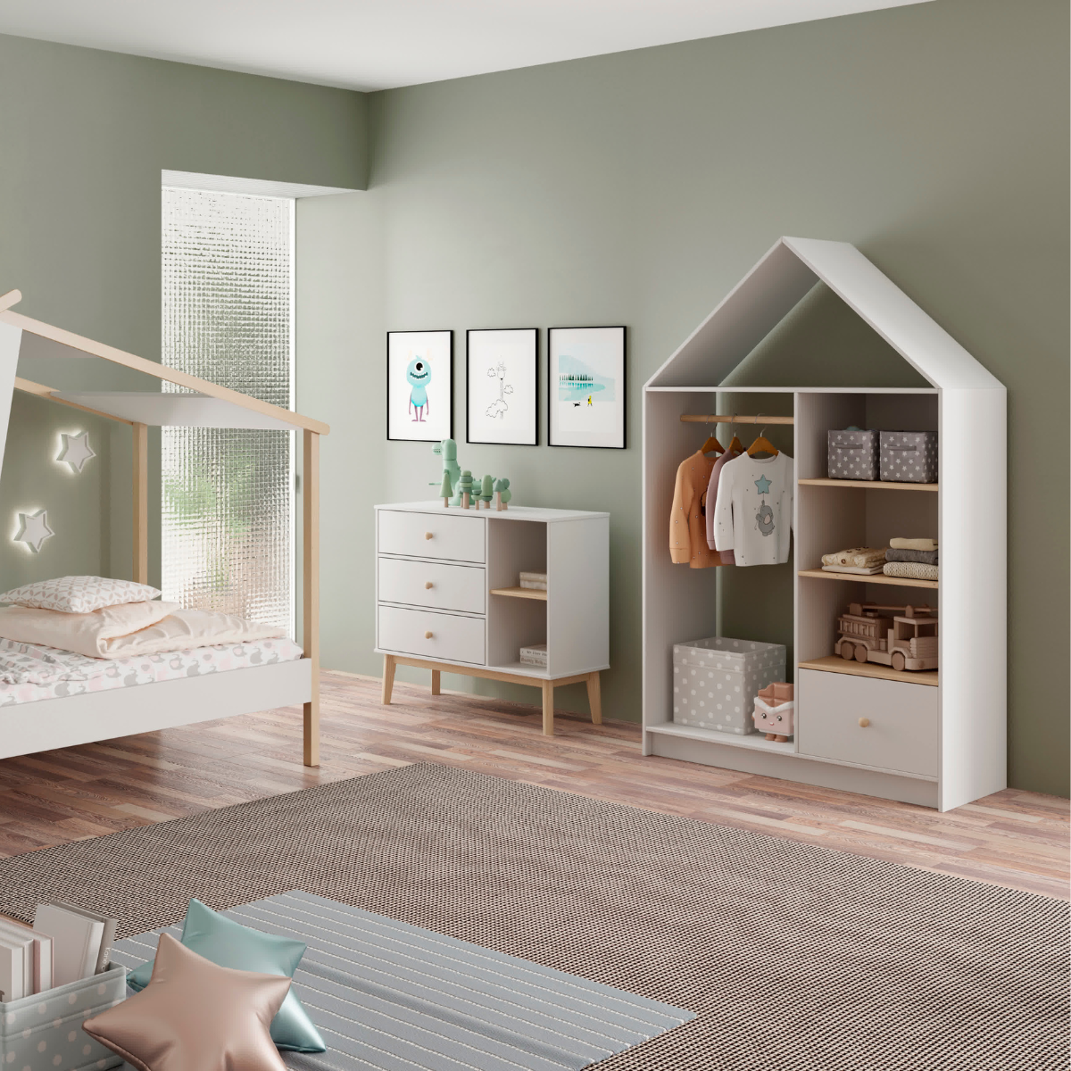 Commode 3 tiroirs et 2 niches ouvertes L90 cm - SIMON blanc, CALICOSY