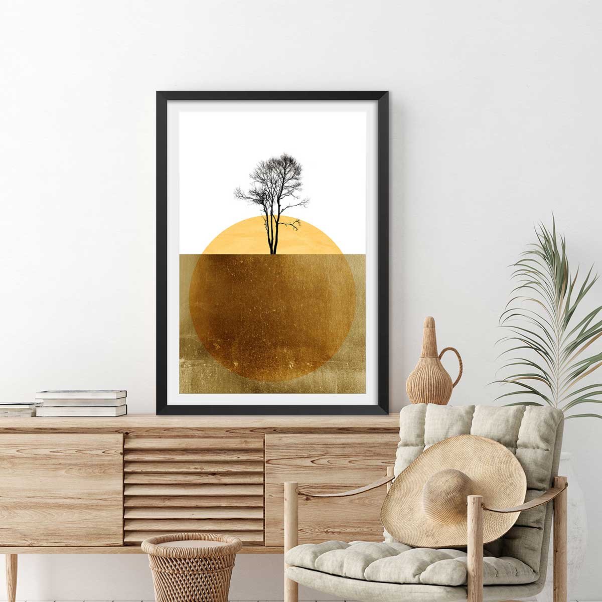 Affiche graphique Golden ocean affiche + cadre en bois - noir, HEXOA