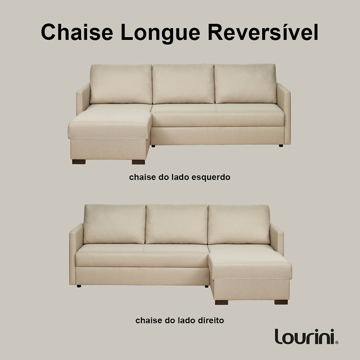 Sofá Roma, de 3 lugares reversível, Lourini® bege, LOURINI