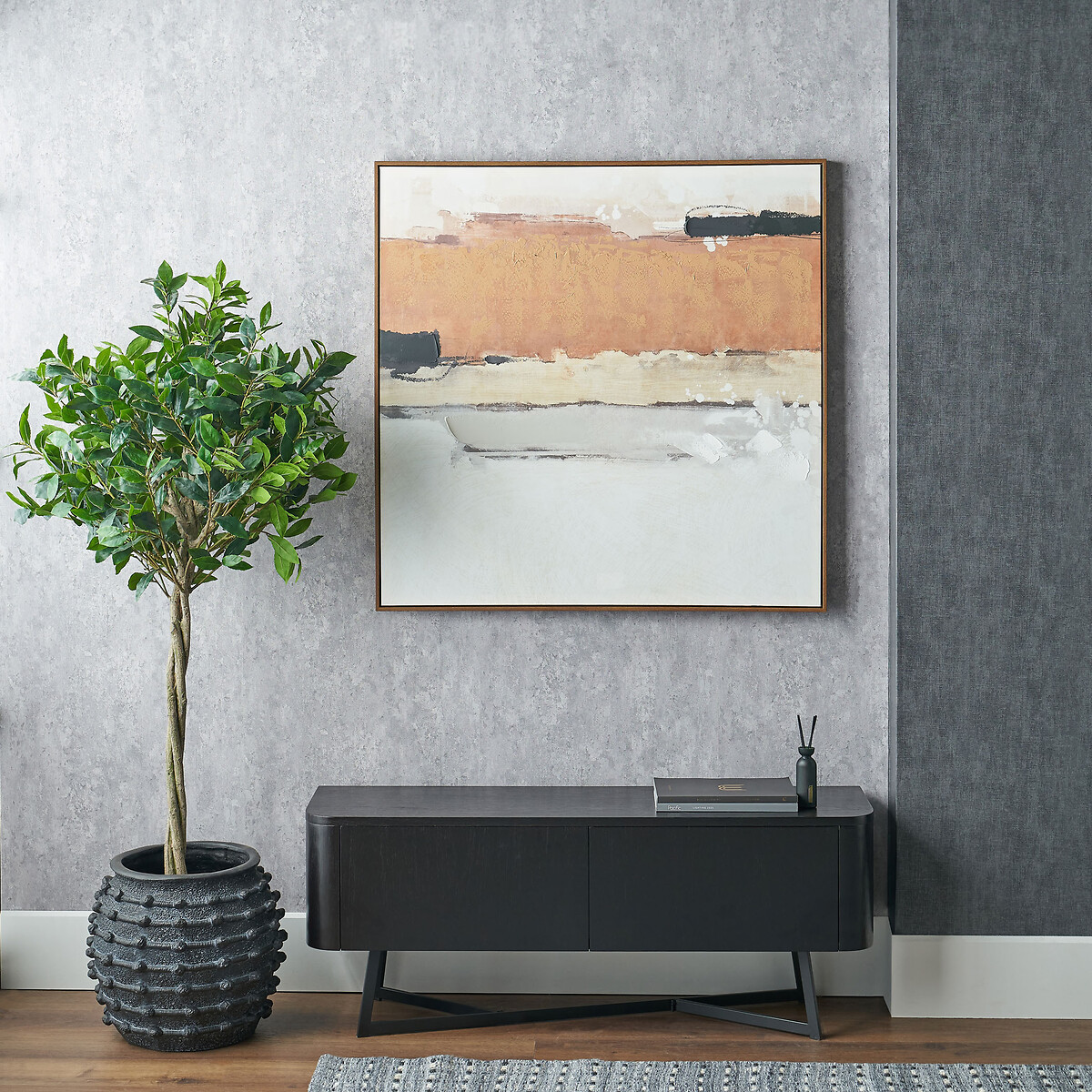 100x100cm White and Terracotta Abstract Square Canvas with Oak Effect Frame terracotta, SO'HOME