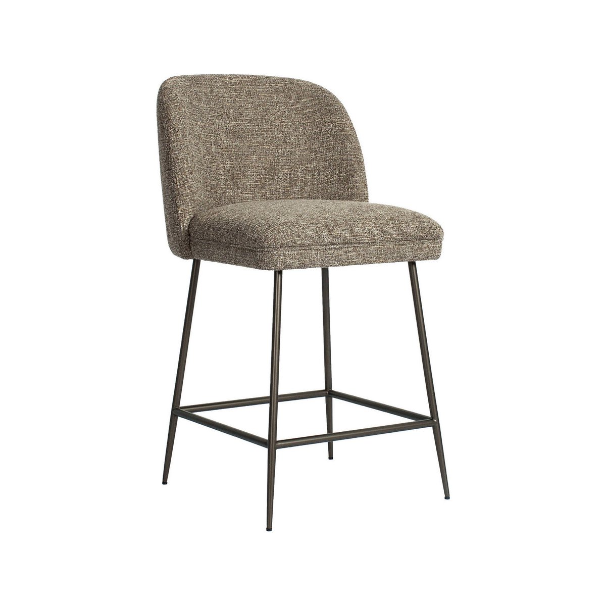 Tabouret de bar rembourré, Dossier arrondi marron tweed, RECOLLECTION