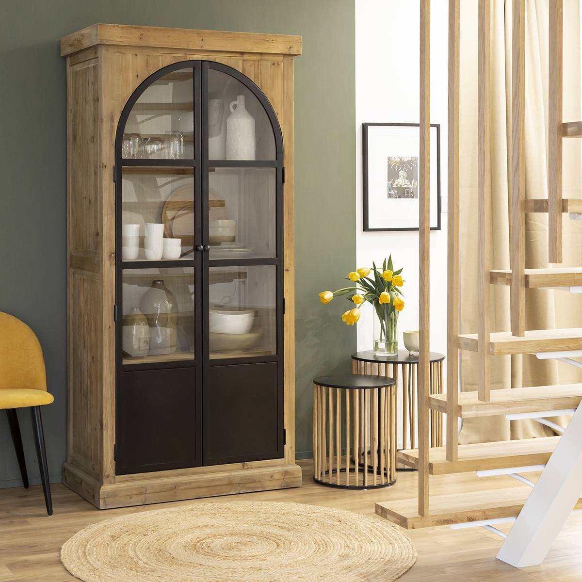 Vitrine en bois recyclé et métal GARANCE bois clair, MADE IN MEUBLES