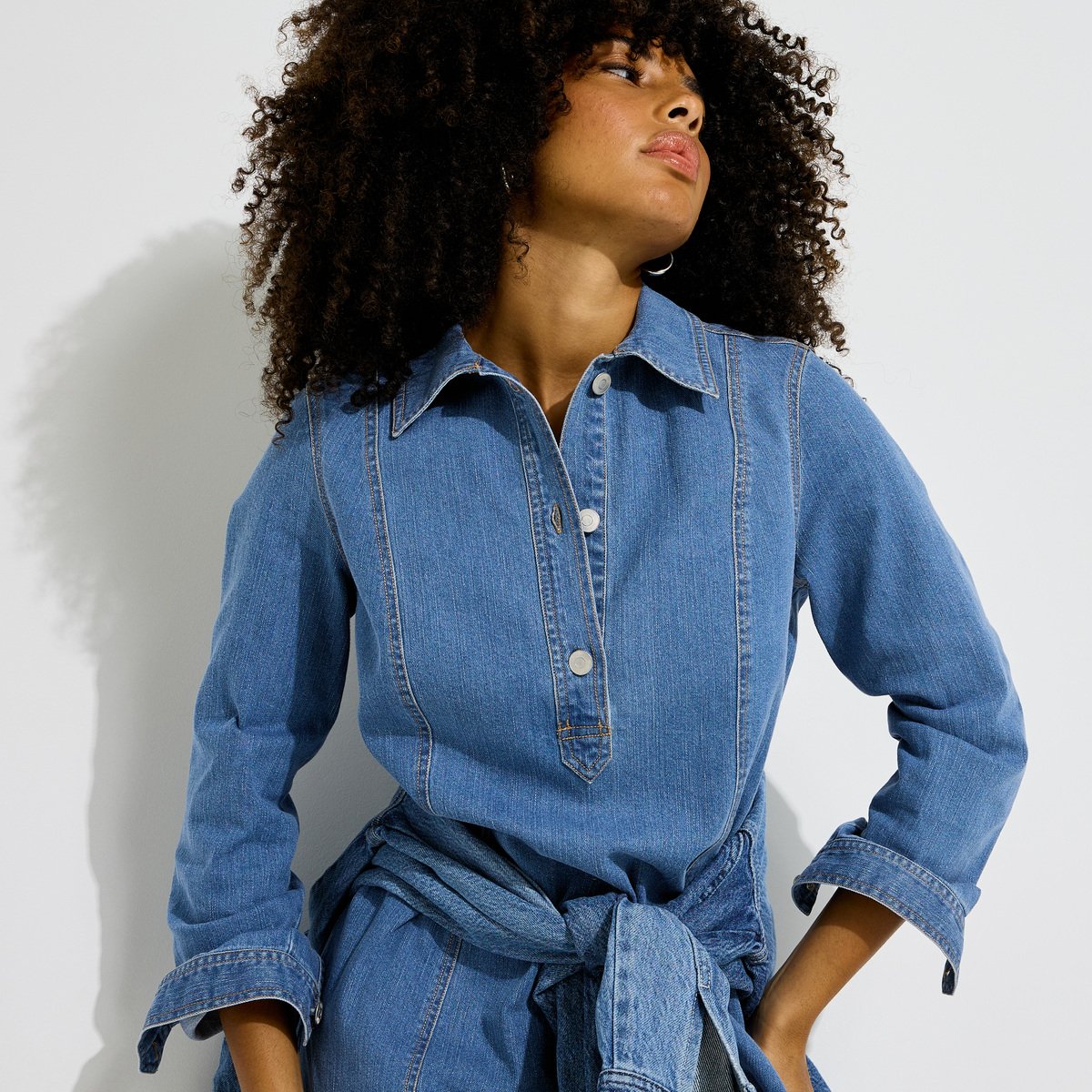 Robe courte en jean manches longues bleu stone, GRAIN DE MALICE
