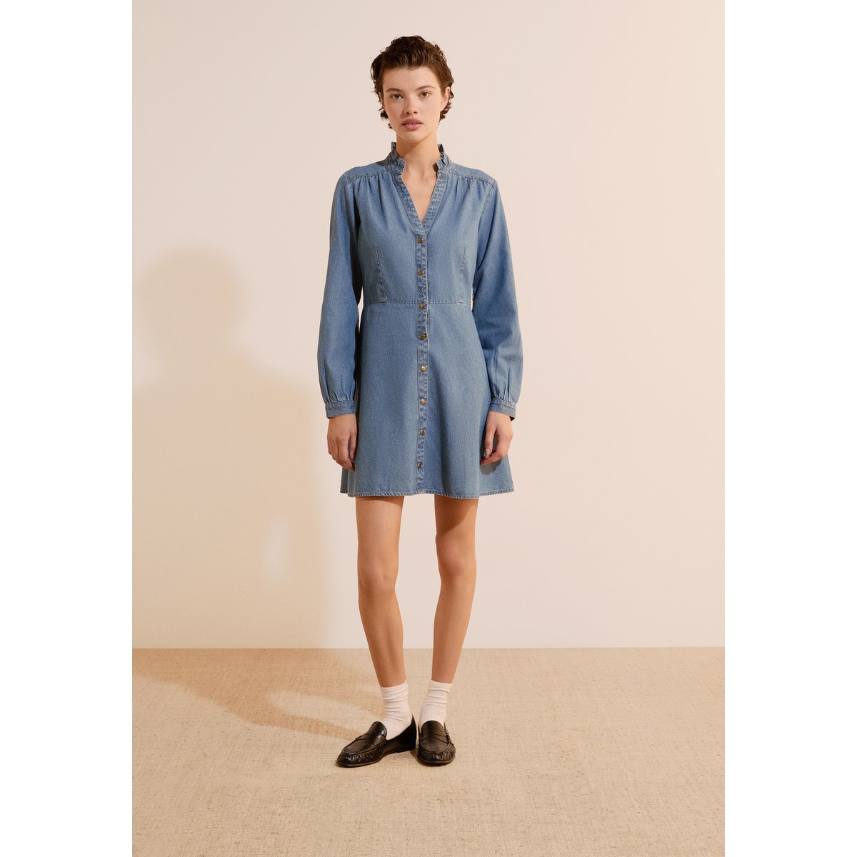 Robe courte à manches longues en jean CESAR bleu, ETAM