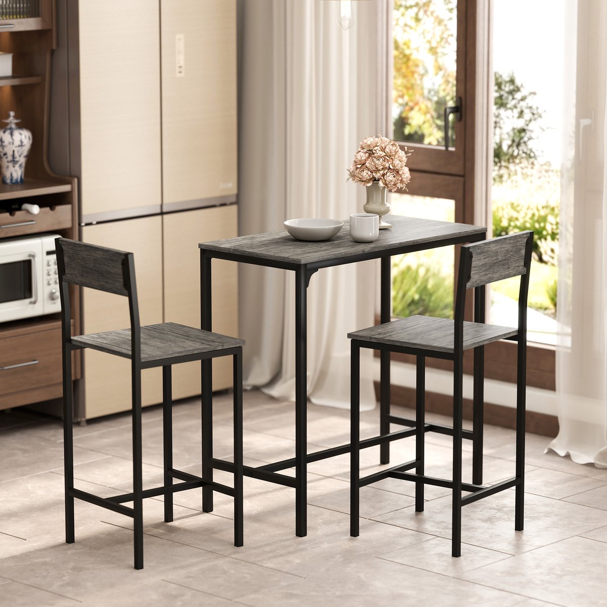 Ensemble de table de bar Métal Gris foncé gris foncé, noir, HOMCOM