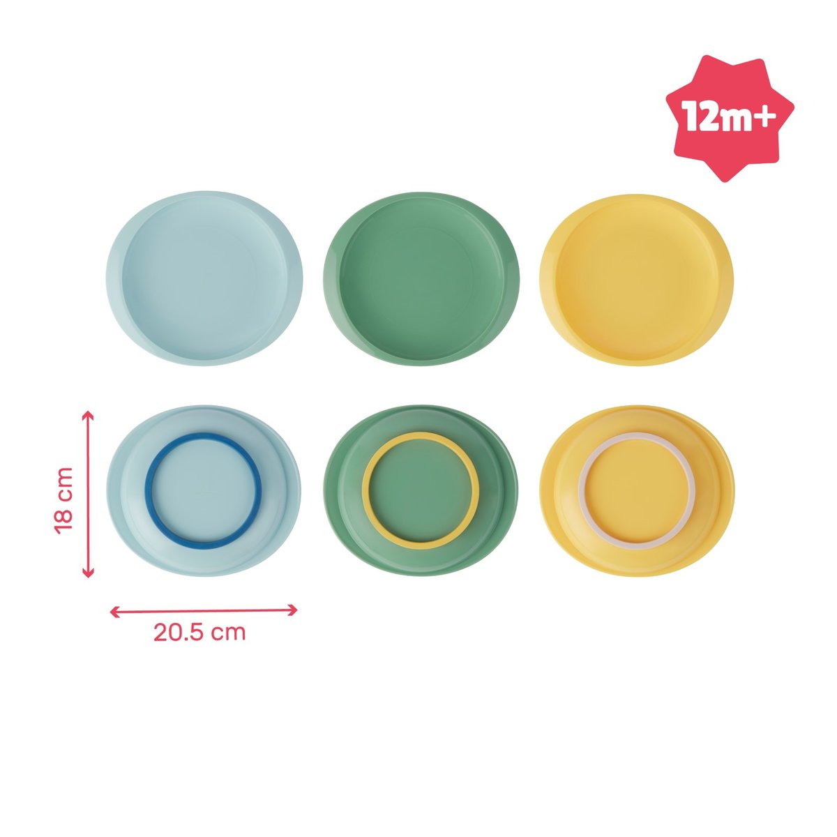 Lot de 3 assiettes bébé antidérapantes multicolore, BADABULLE