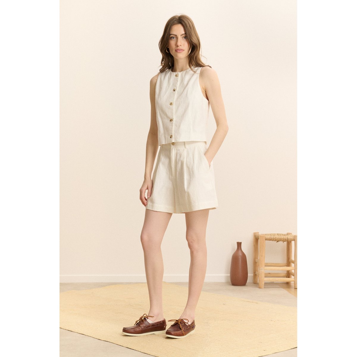 Short large à pinces COME blanc, GARANCE PARIS