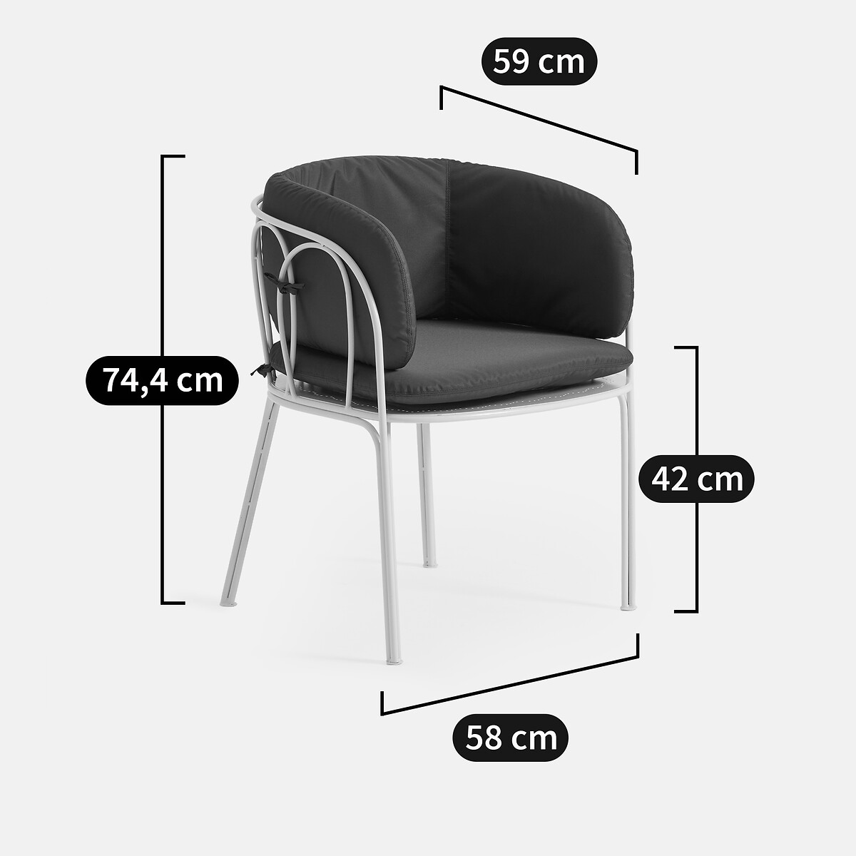 Fauteuil de table de jardin, en métal acier, avec coussins, LACOMO galet, LA REDOUTE INTERIEURS