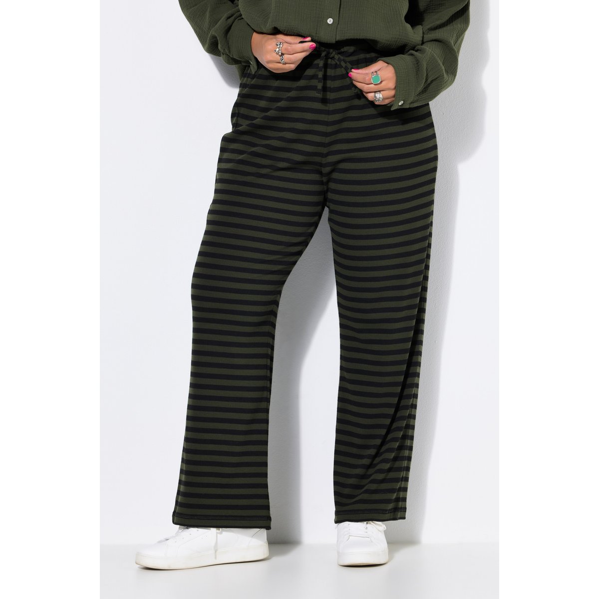 Pantalon large en jersey côtelé à rayures olive foncé, STUDIO UNTOLD