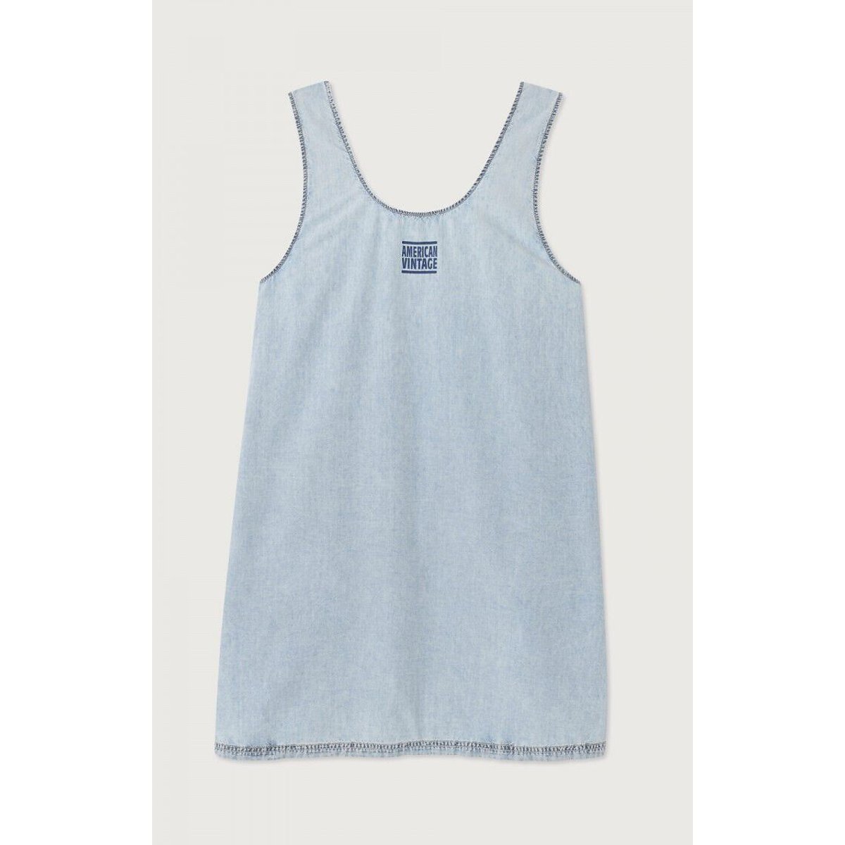 Kurzes, weites, ärmelloses Kleid, PAYBOU blue denim, AMERICAN VINTAGE