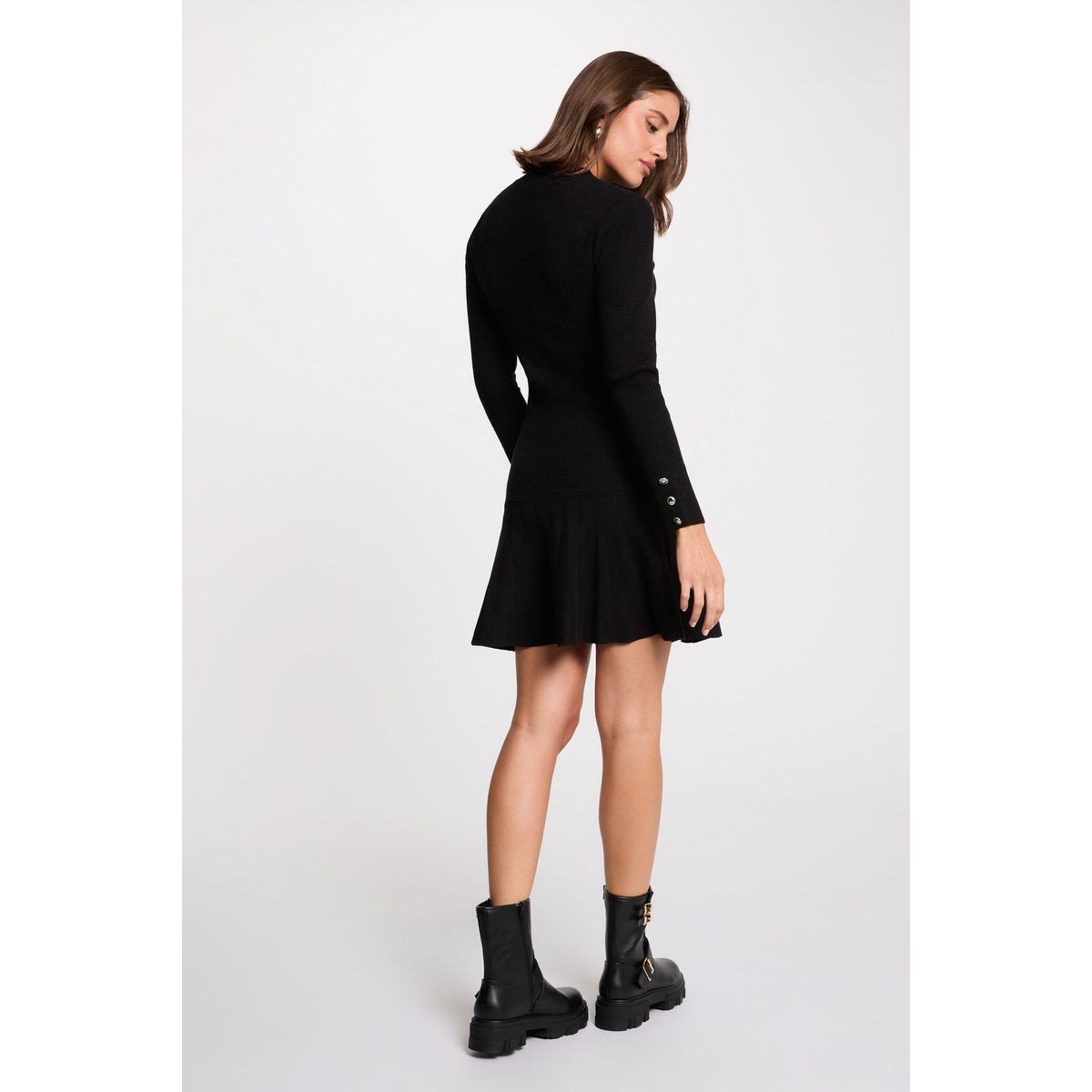 Robe courte col rond noir, MORGAN