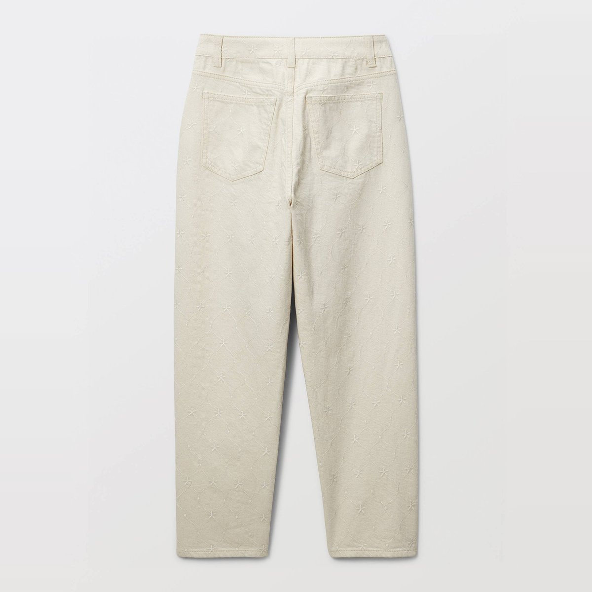 Pantalon large brodé en twill de coton butter cream, MONOPRIX