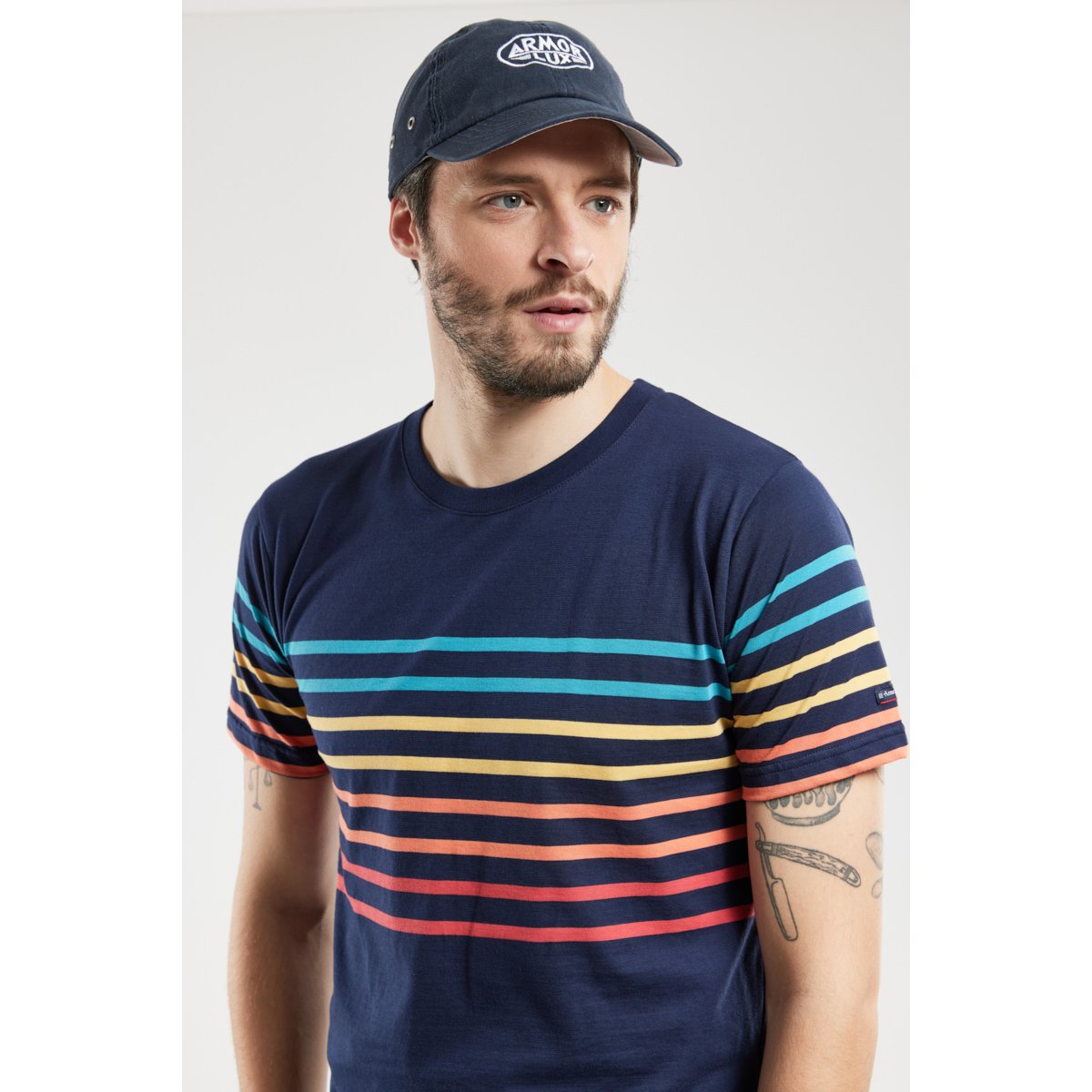 T-shirt rayé en coton léger marine deep/multicol e24, ARMOR-LUX