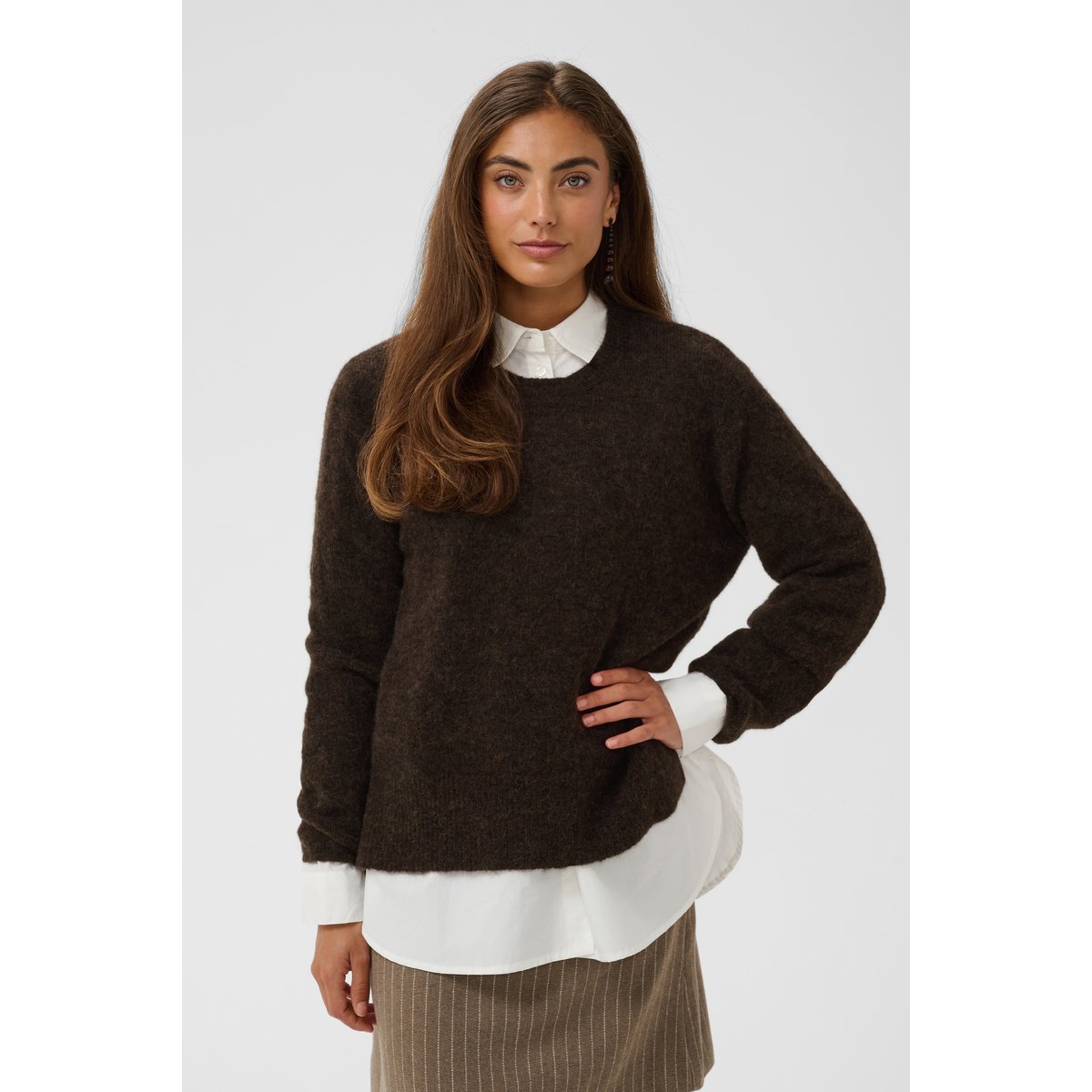 Pullover tricoté marron coffee bean melange, CULTURE