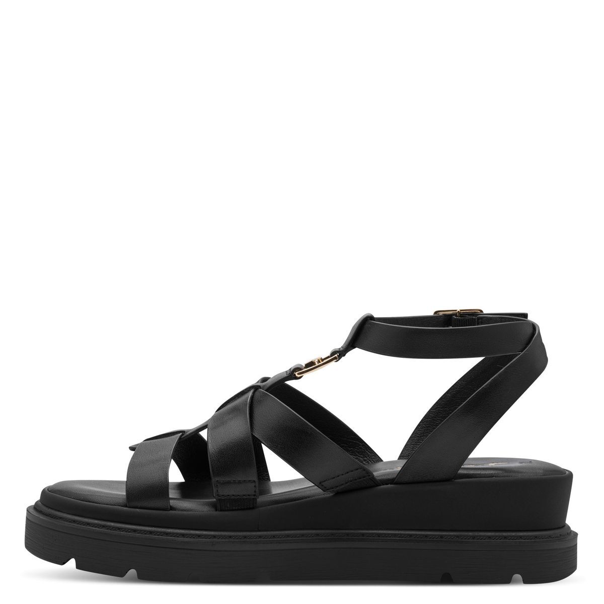 Sandale à talon en cuir noir, TAMARIS