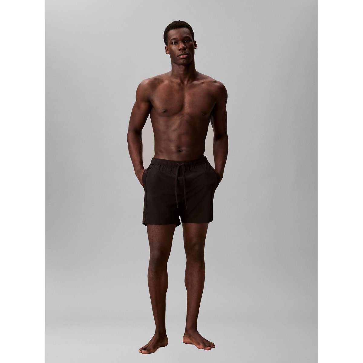 Halflange zwemshort met logo zwart, CALVIN KLEIN