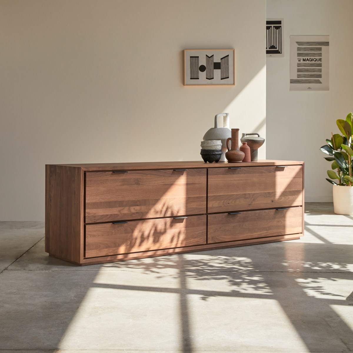 Meuble Hi-FI, TV en Noyer massif, SENSON marron foncé, TIKAMOON