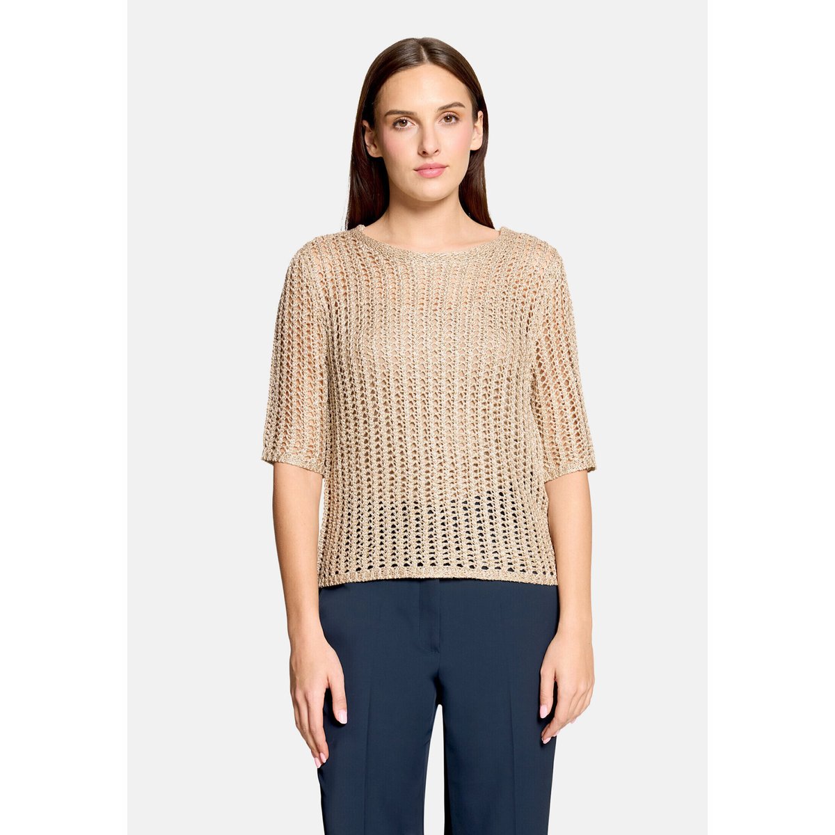 Pull-over en maille à motif ajouré beige, BETTY BARCLAY