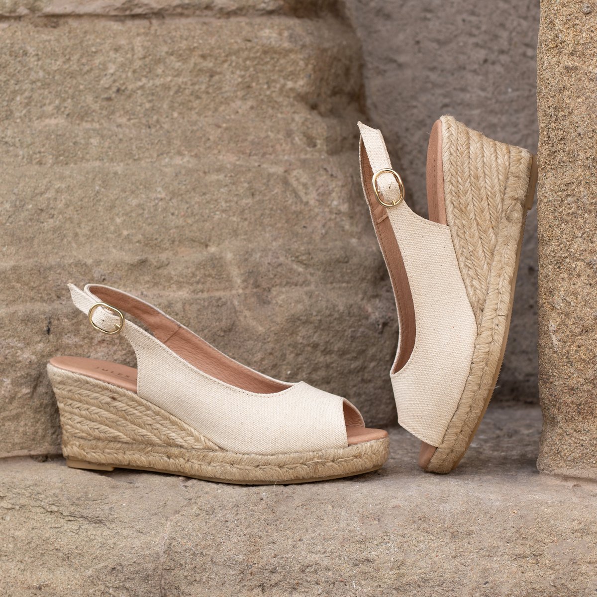 Espadrilles slingback toile recyclée doré, JULES & JENN
