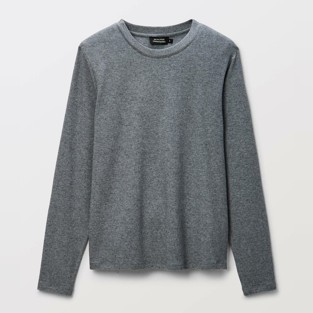 T-shirt uni en coton et modal anthracite, MONOPRIX