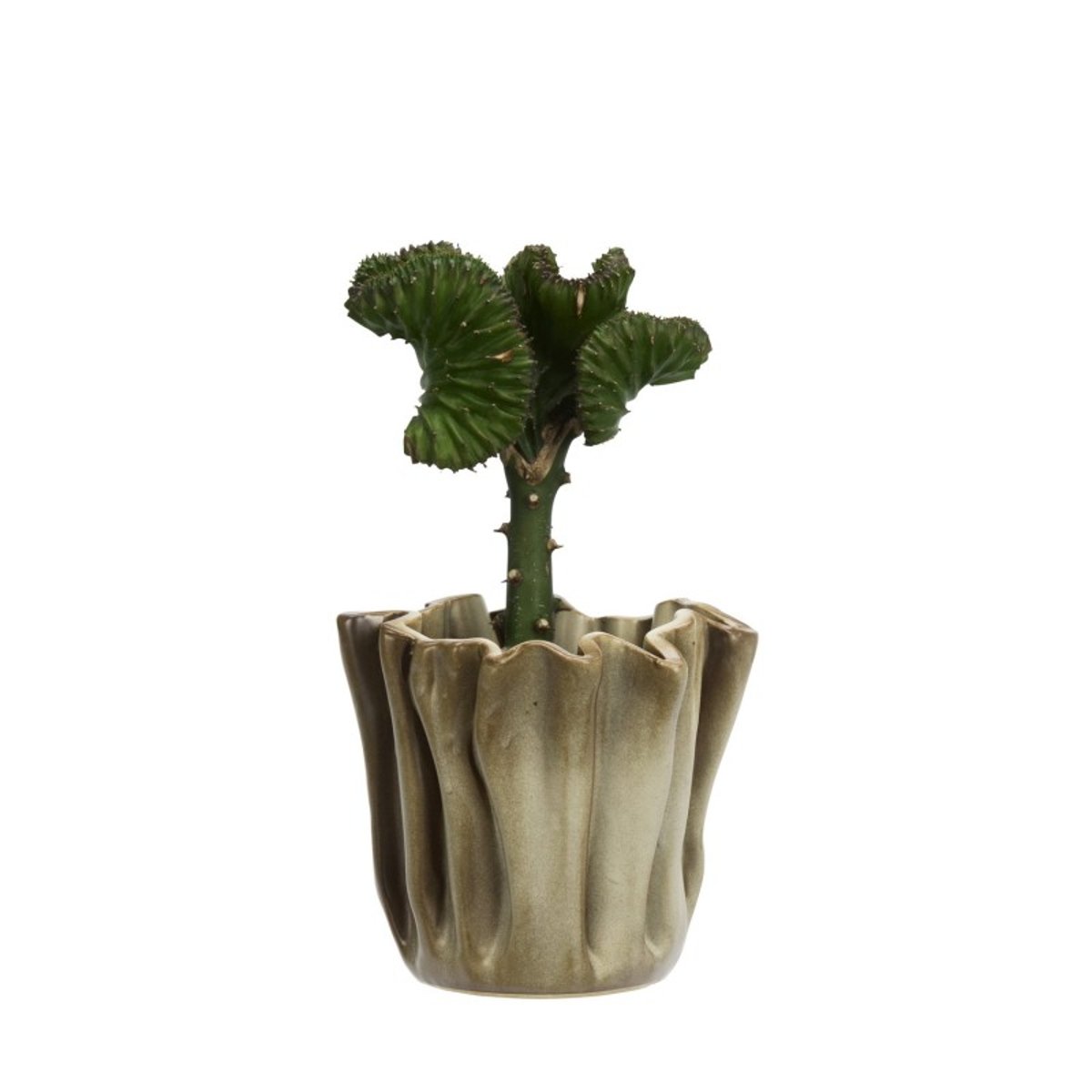 Cache-pot décoratif grès plissé beige, MADAM STOLTZ