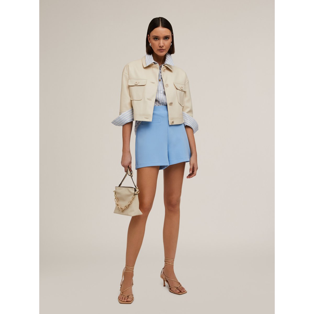 Veste cropped avec col en tissu enduit blanc, MOTIVI